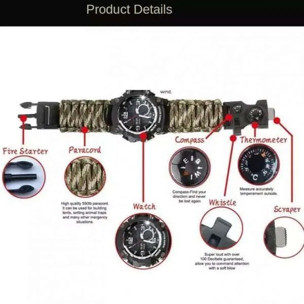 Russian Yuzex Outdoor Servival Paracord Waterproof Military Watch 6 In 1 Multi Functional