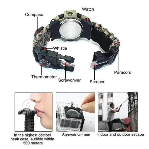 Russian Yuzex Outdoor Servival Paracord Waterproof Military Watch 6 In 1 Multi Functional